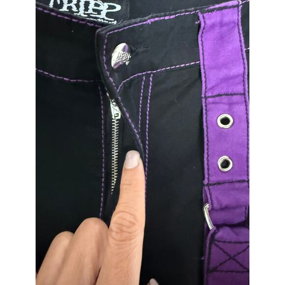 Tripp NYC Women's Y2K Streetwear Rave Bondage Black Purple Cargo Jeans Chains 5 - Picture 10 of 16